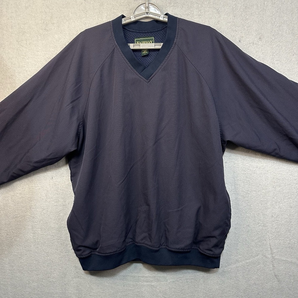 Fairway Golf Collection Men's Large Navy Blue Pullover Pockets Mesh Lined V-Neck